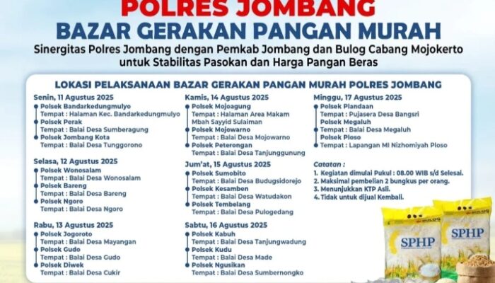 Polres Jombang Bersama Pemkab Jombang dan Bulog Cabang Mojokerto Gelar Bazar Murah